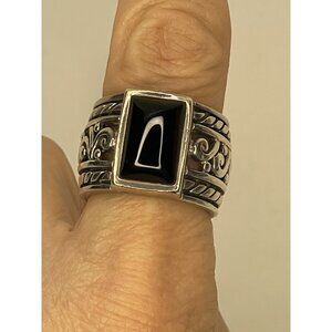SILPADA Ring R1096 Black Onyx Size 8.5 Filigree Scroll Sterling Silver Band